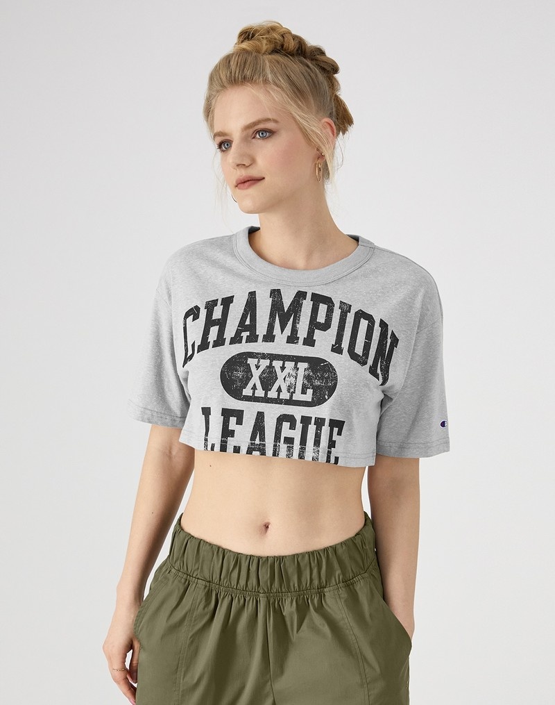 Women\'s Champio Cropped T Shirts Grey | J3IQ54