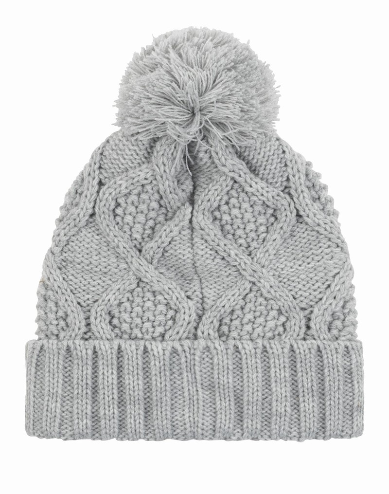 Women's Champio Diamond Cable Cuff Pom Beanie Grey | S7WR32