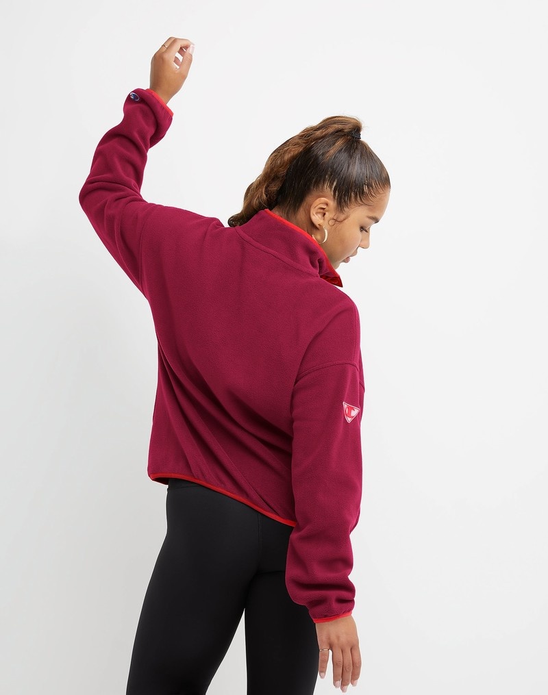 Women's Champio Explorer Fleece Snap Pullover Burgundy | G3MF15