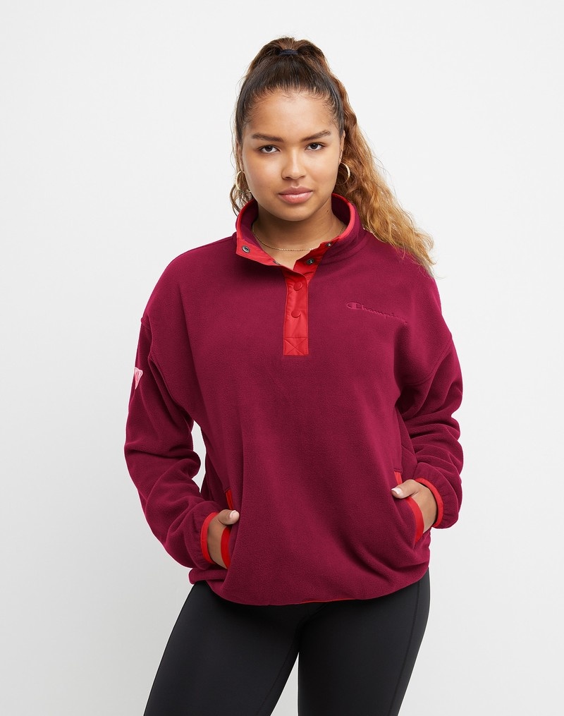 Women\'s Champio Explorer Fleece Snap Pullover Burgundy | G3MF15