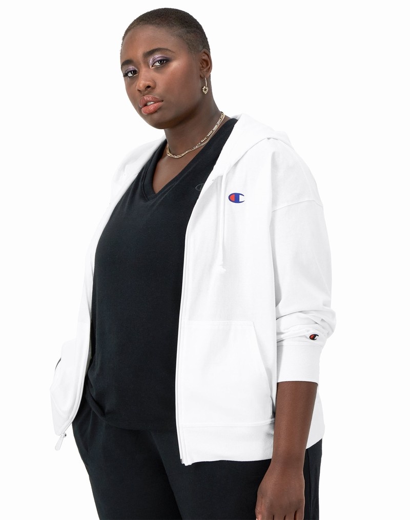 Women's Champio Full-Zip T-Shirt Hoodie White | Q6IW15