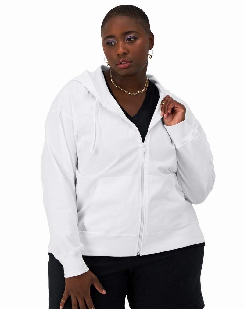 Women\'s Champio Full-Zip T-Shirt Hoodie White | Q6IW15