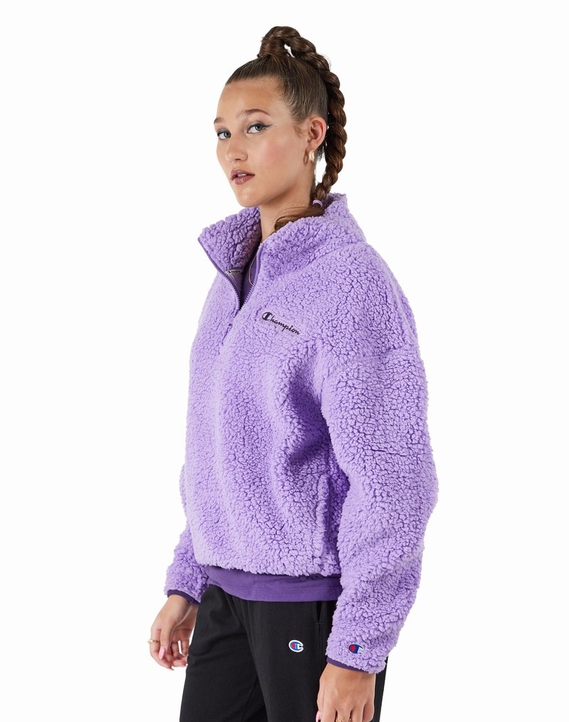 Women's Champio High Pile ¼ Zip Pullover Purple | E7WC72