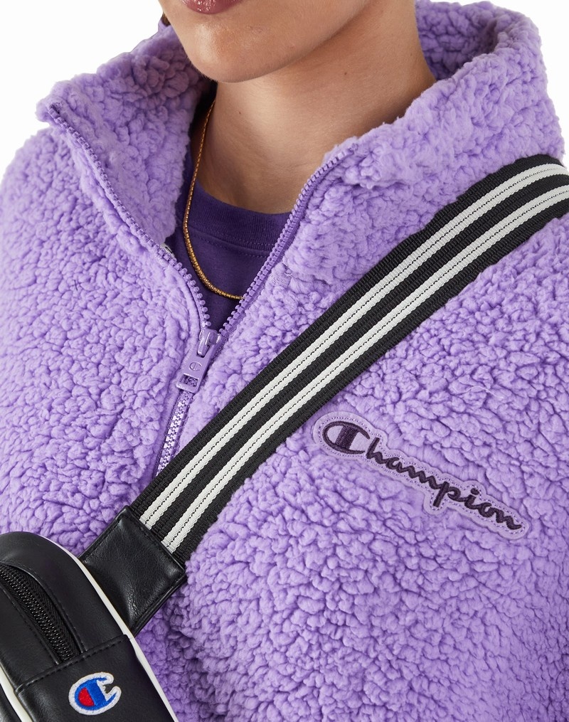 Women's Champio High Pile ¼ Zip Pullover Purple | E7WC72