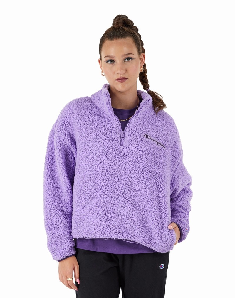 Women\'s Champio High Pile ¼ Zip Pullover Purple | E7WC72