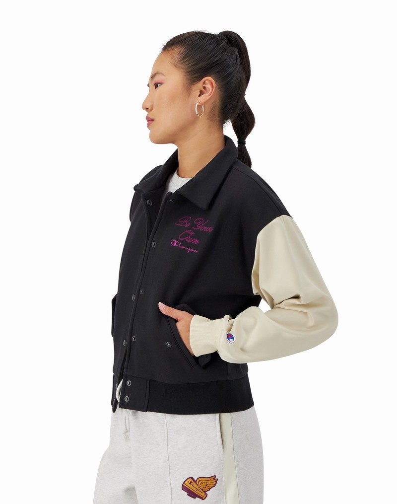 Women's Champio Letterman Patch Jackets Black | X0FW72