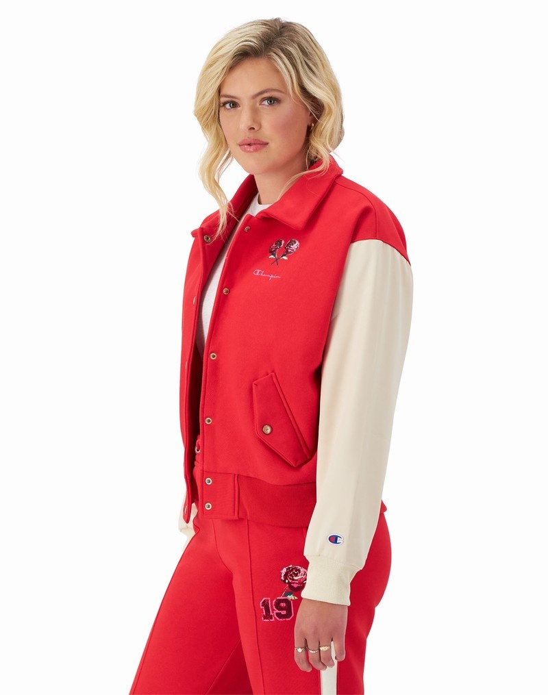 Women's Champio Letterman Patch Jackets Red | M4JX45