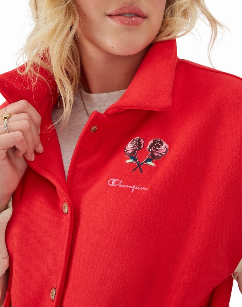 Women's Champio Letterman Patch Jackets Red | M4JX45