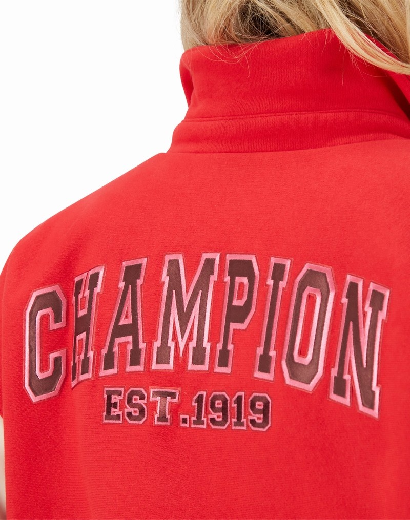 Women's Champio Letterman Patch Jackets Red | M4JX45