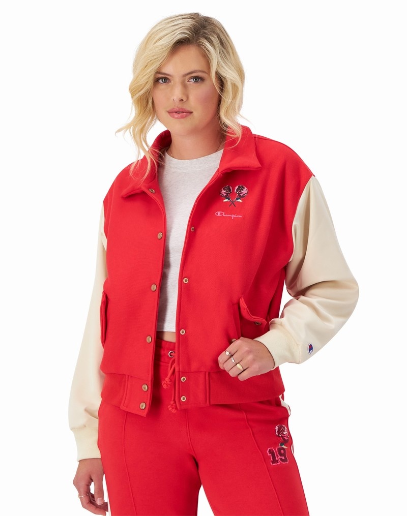 Women\'s Champio Letterman Patch Jackets Red | M4JX45