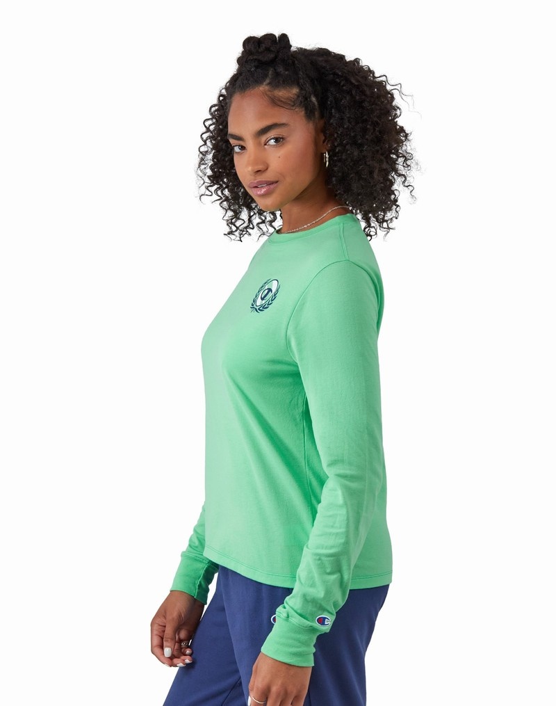 Women's Champio Long Sleeve T Shirts Green | E0TM34