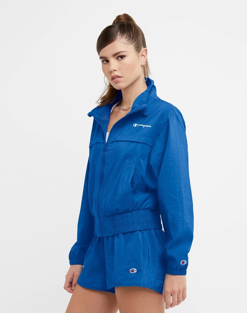 Women's Champio Mock Neck Zip-Up Wind Breaker Jackets Blue | U3JJ00