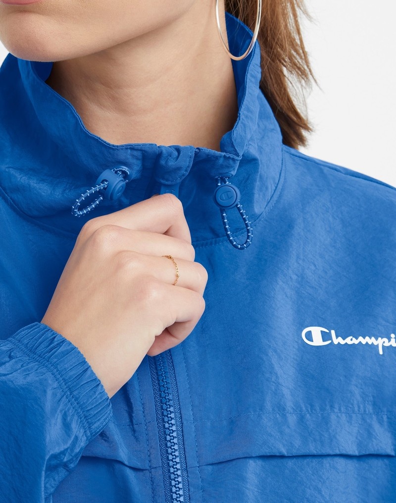 Women's Champio Mock Neck Zip-Up Wind Breaker Jackets Blue | U3JJ00