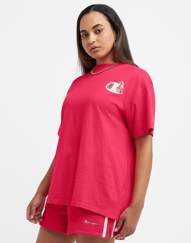 Women's Champio Oversized Jersey T Shirts Red | F8UE05