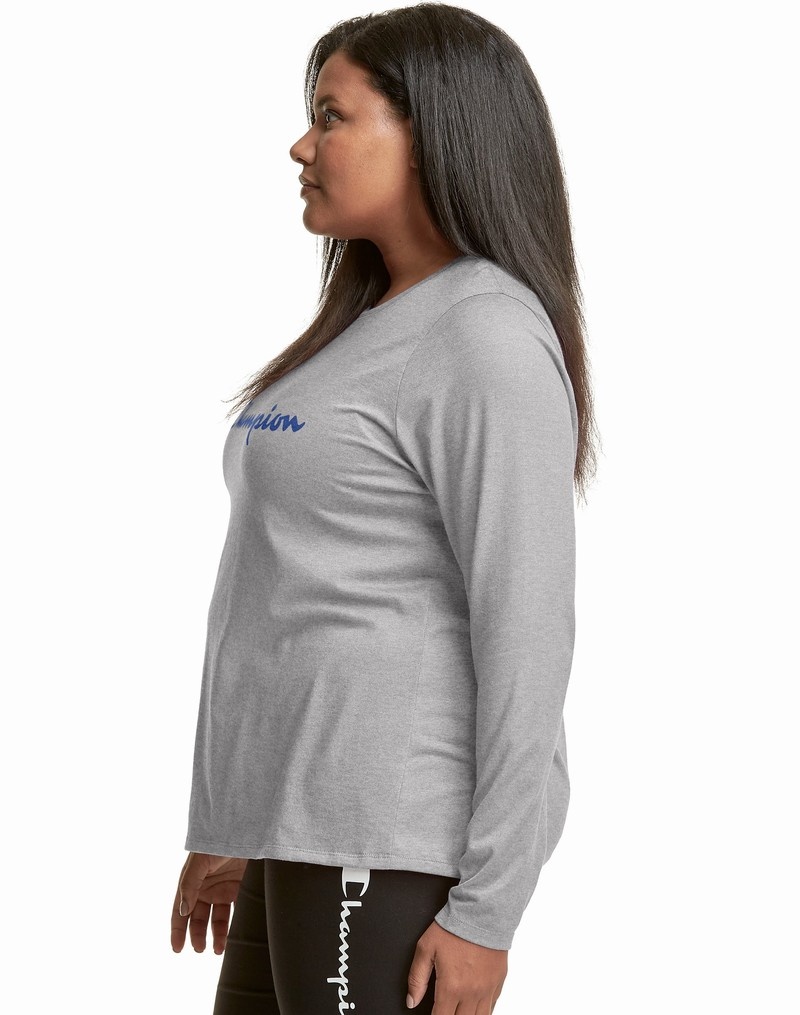 Women's Champio PLUS LONG SLEEVE GRAPHIC T Shirts Grey | X1GA02