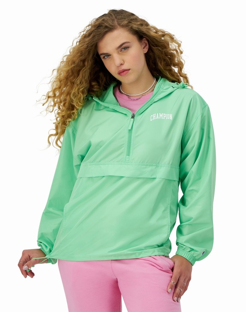 Women\'s Champio Packable Windbreaker Jackets Green | U5AH97