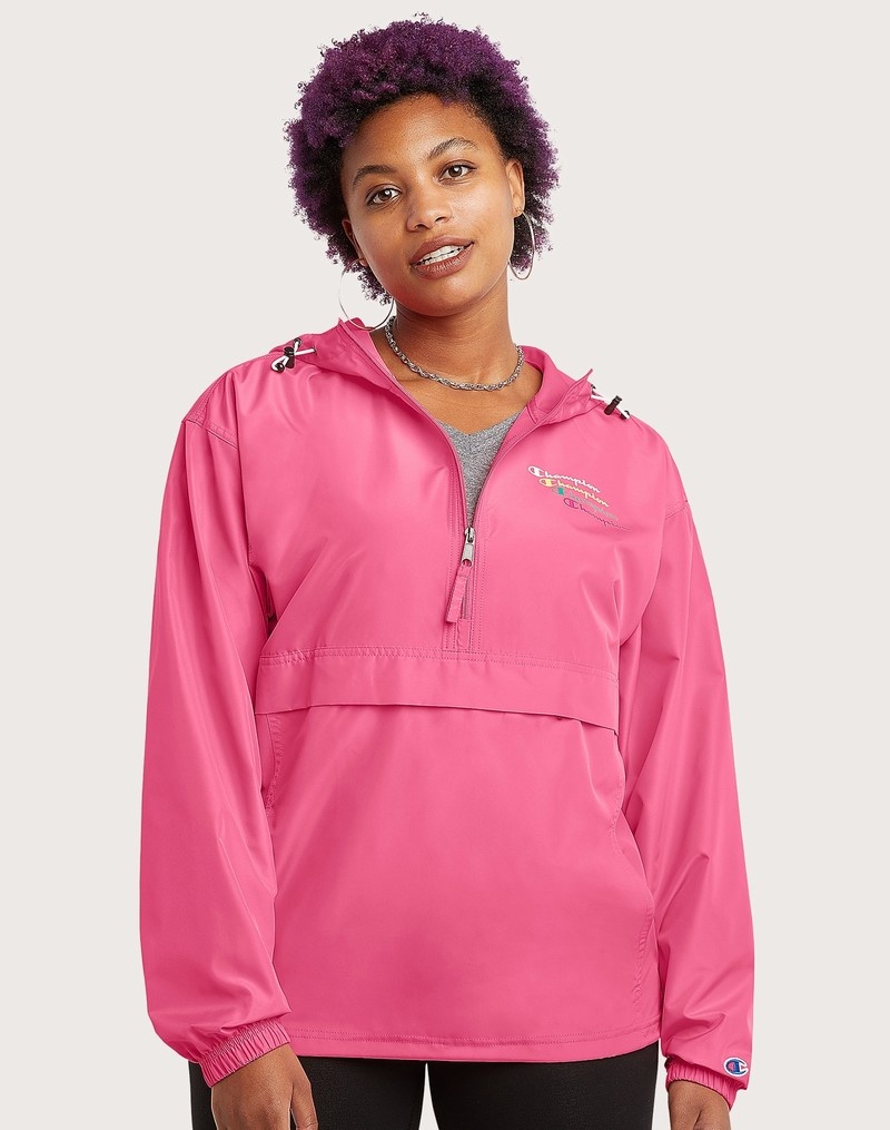 Women\'s Champio Packable Windbreaker Jackets Pink | N5TL06