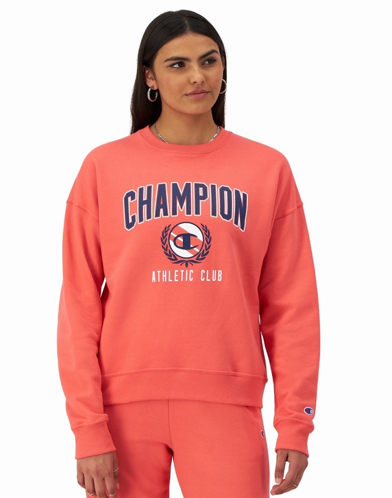 Women\'s Champio Powerblend Crewneck Sweatshirts Red | R9EI62