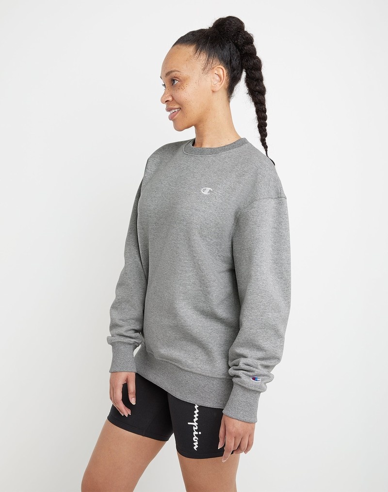 Women's Champio Powerblend Crewneck Sweatshirts Grey | Z3MC89