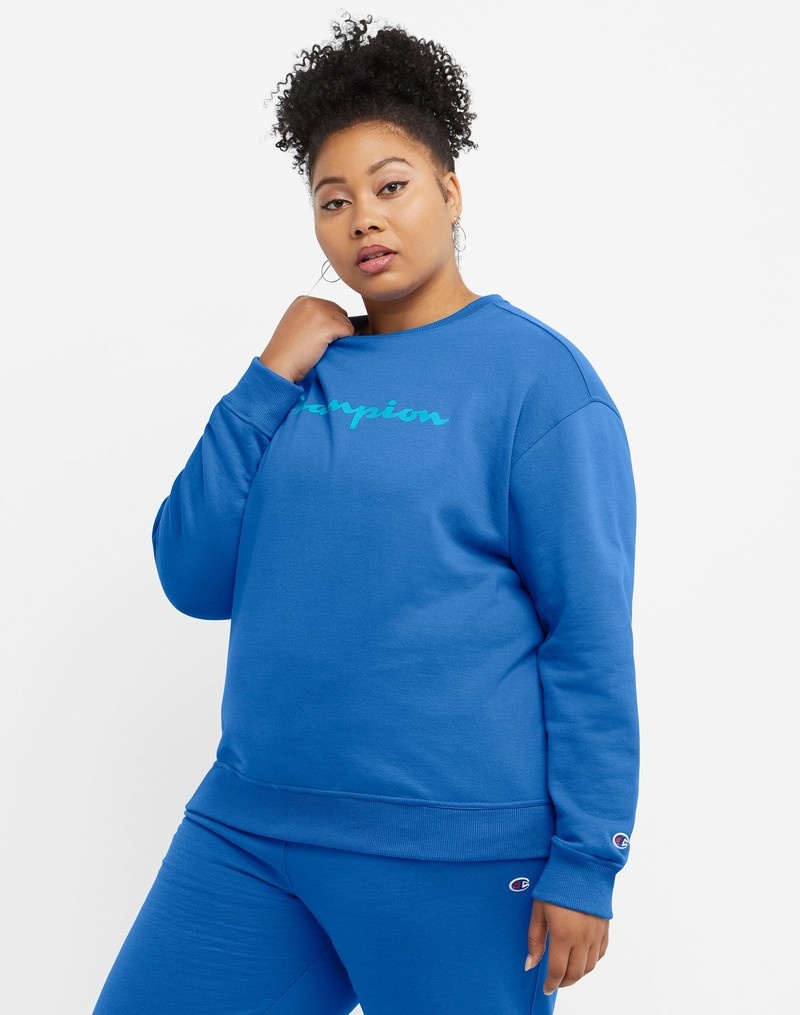 Women's Champio Powerblend Crewneck Sweatshirts Blue | Z3RO98