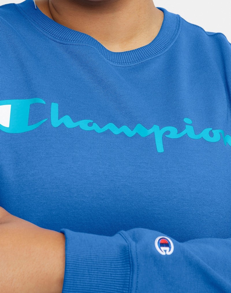 Women's Champio Powerblend Crewneck Sweatshirts Blue | Z3RO98