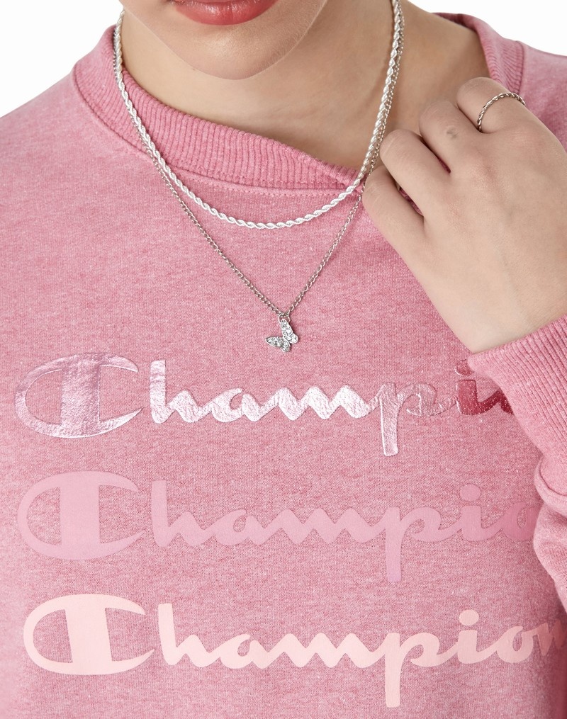 Women's Champio Powerblend Crewneck Sweatshirts Pink | P9PL95