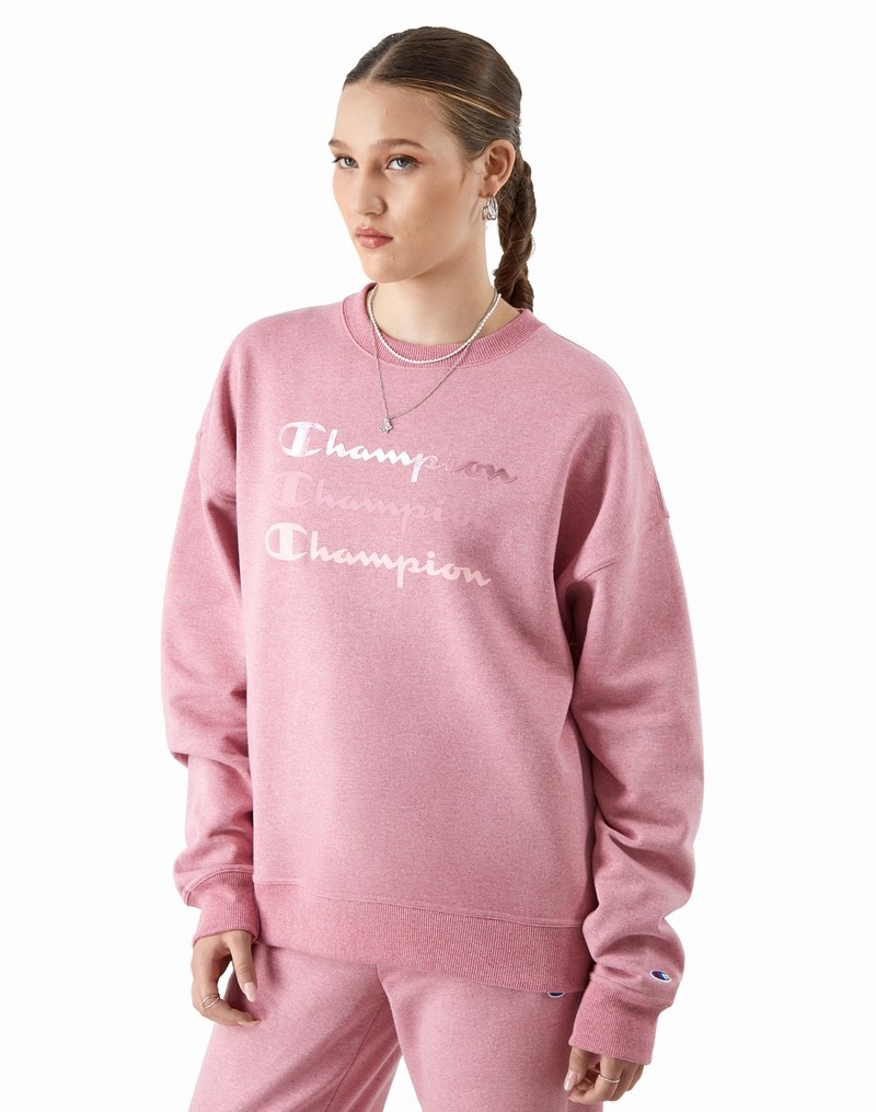 Women\'s Champio Powerblend Crewneck Sweatshirts Pink | P9PL95