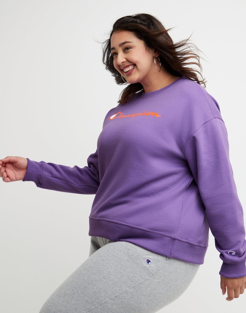 Women's Champio Powerblend Crewneck Sweatshirts Purple | R4HZ50