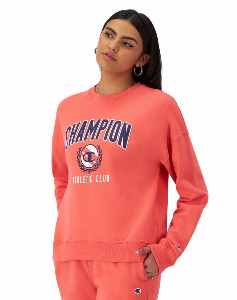 Women's Champio Powerblend Crewneck Sweatshirts Coral | E1UF04