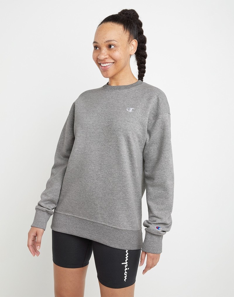 Women\'s Champio Powerblend Crewneck Sweatshirts Grey | V6YY35