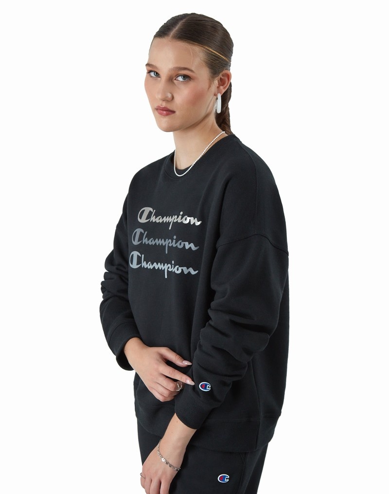 Women's Champio Powerblend Crewneck Sweatshirts Black | F3CQ14