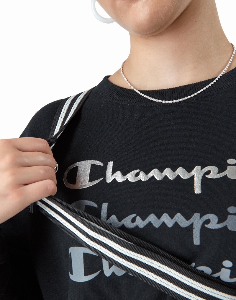 Women's Champio Powerblend Crewneck Sweatshirts Black | F3CQ14