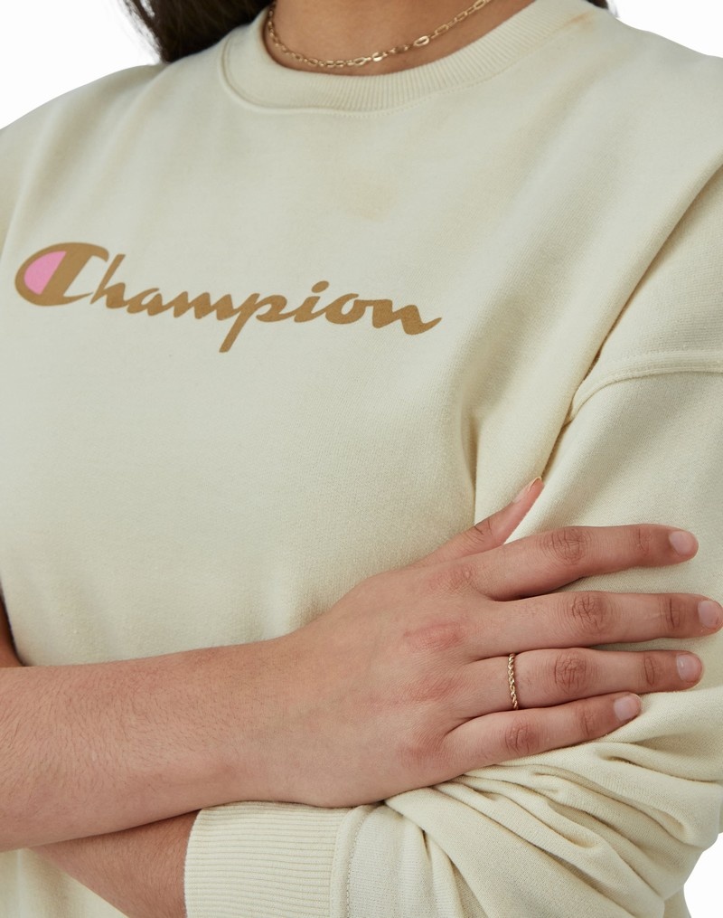 Women's Champio Powerblend Crewneck Sweatshirts Beige | G9AK63