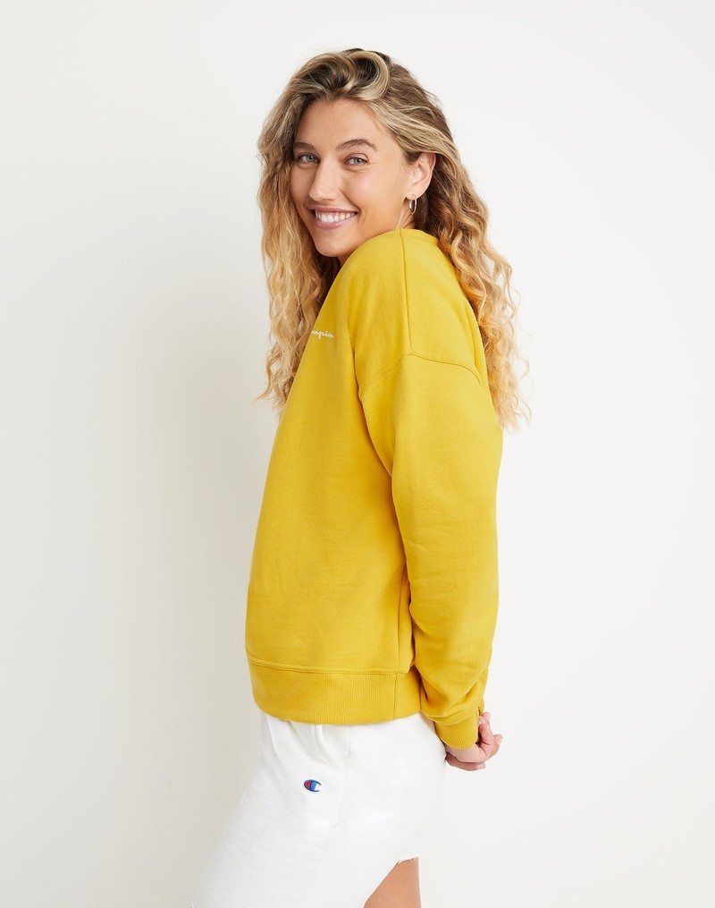 Women's Champio Powerblend Crewneck Sweatshirts Yellow | B2GO89