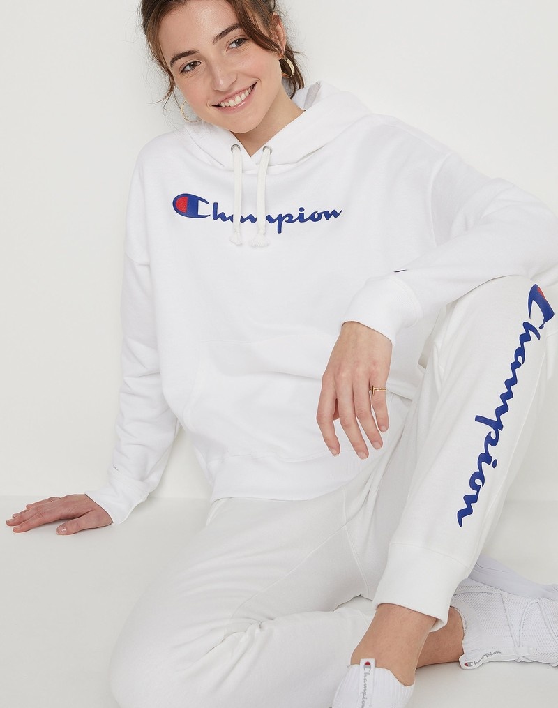 Women's Champio Powerblend Hoodie White | F8OF78