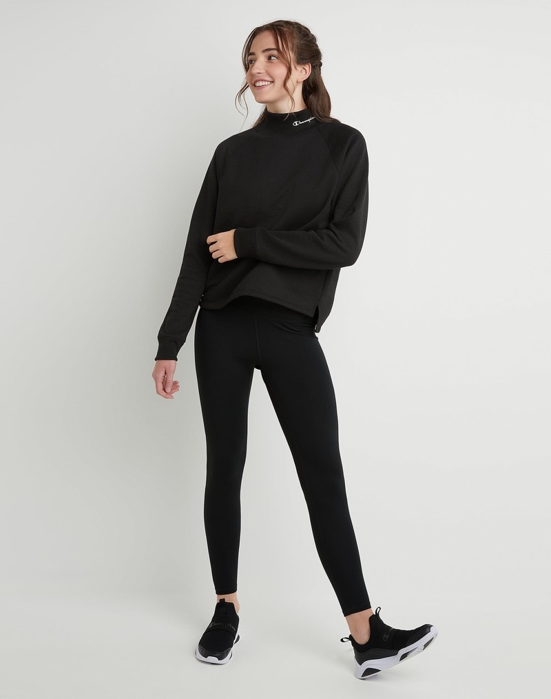 Women's Champio Powerblend Mock Neck Sweatshirts Black | Z4NJ31