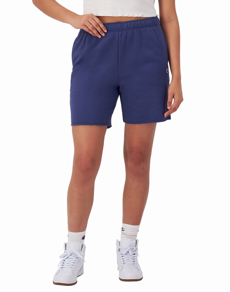 Women\'s Champio Powerblend Shorts Blue | W1ZX54