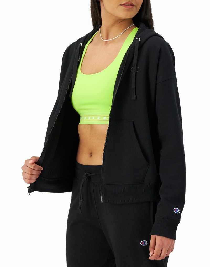 Women's Champio Powerblend Zip-Up Hoodie Black | S8KC47