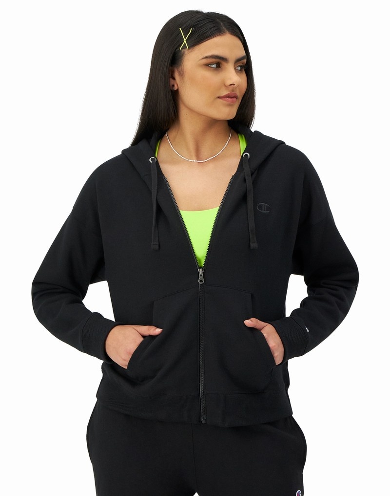 Women\'s Champio Powerblend Zip-Up Hoodie Black | S8KC47