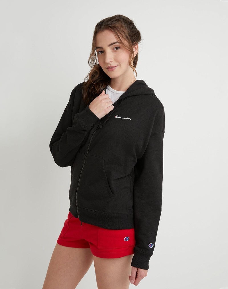 Women's Champio Powerblend Zip-Up Hoodie Black | Y8OQ04