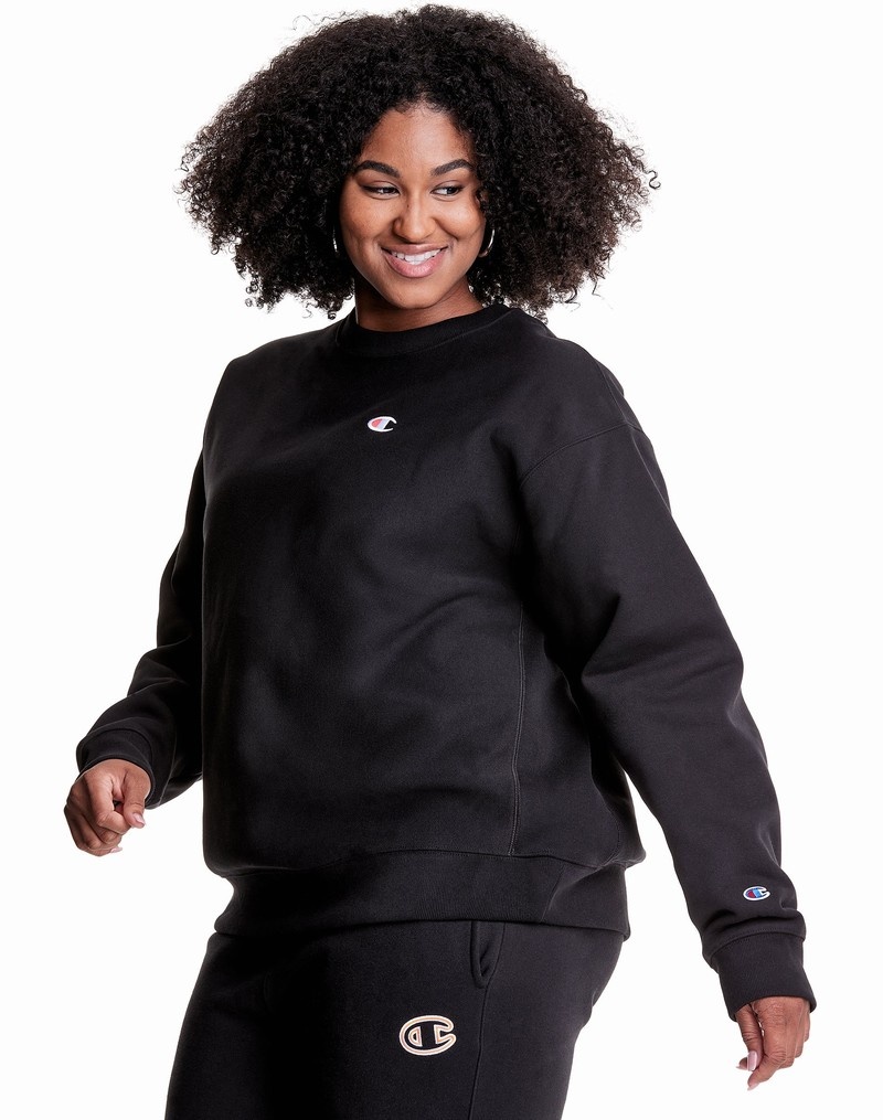 Women's Champio Reverse Weave Crewneck Sweatshirts Black | F8MW15