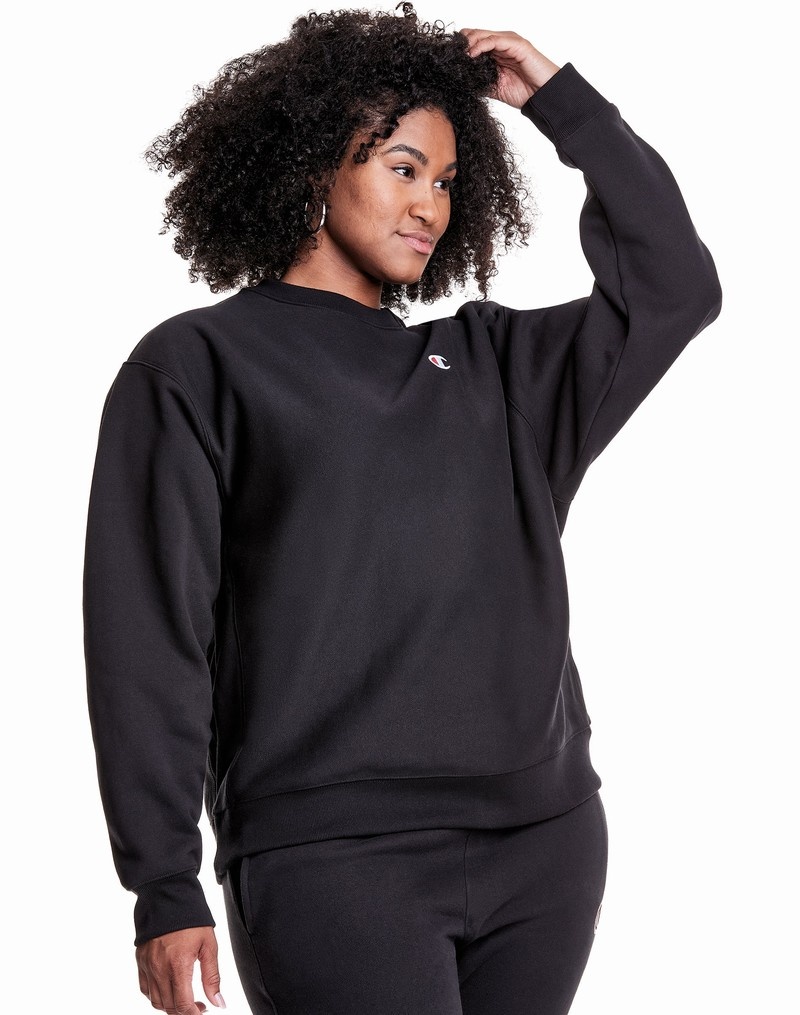 Women's Champio Reverse Weave Crewneck Sweatshirts Black | F8MW15