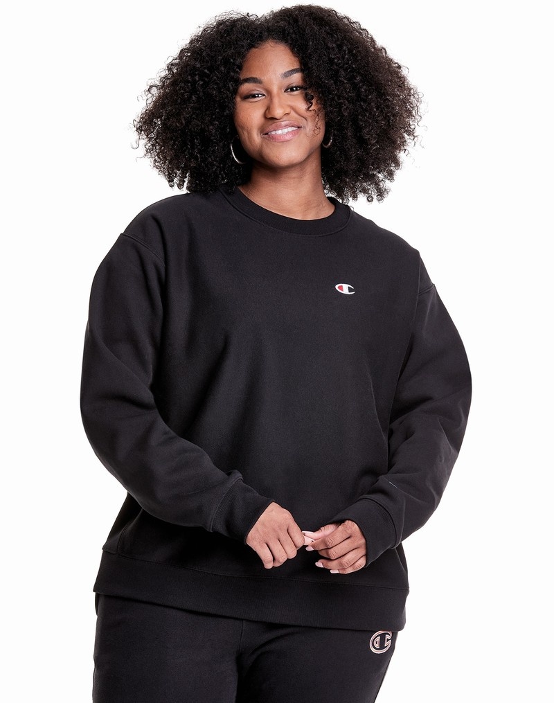 Women\'s Champio Reverse Weave Crewneck Sweatshirts Black | F8MW15