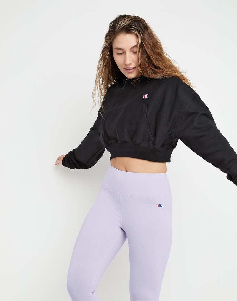 Women's Champio Reverse Weave Cropped Hoodie Black | J9GZ94