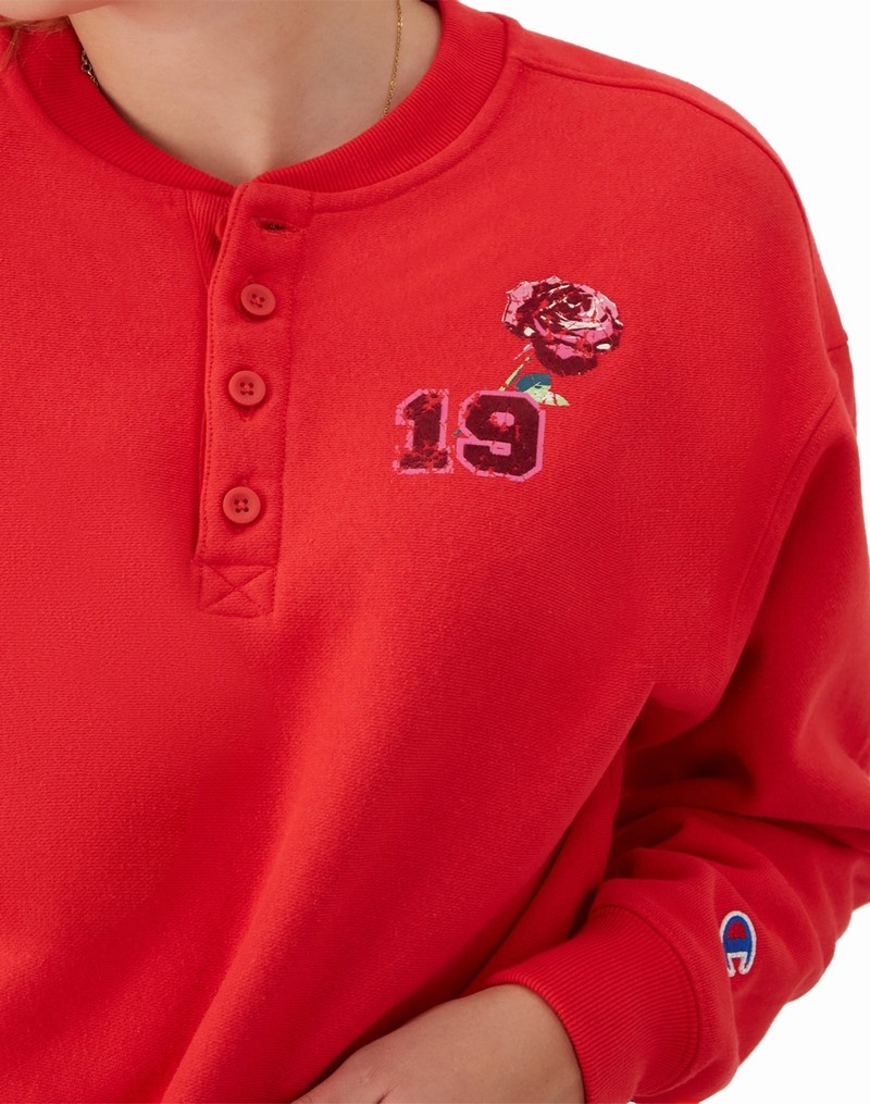 Women's Champio Reverse Weave Henley Sweatshirts Red | X2BW97