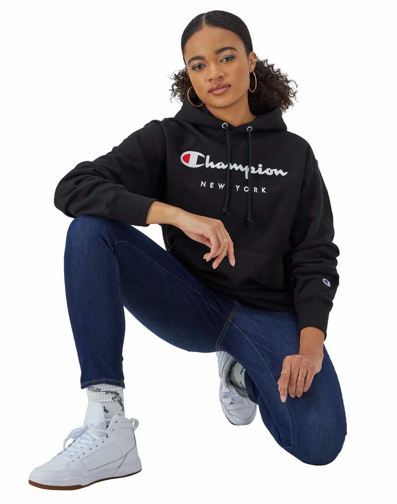 Women's Champio Reverse Weave Hoodie Black | X6BO14