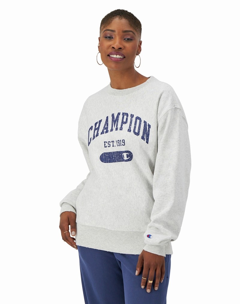 Women\'s Champio Reverse Weave Oversized Crewneck Sweatshirts Grey | U9WI11