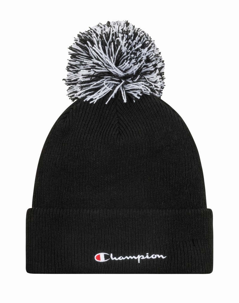 Women\'s Champio Sherpa-Lined Slouch Pom Beanie Black | P2RO27