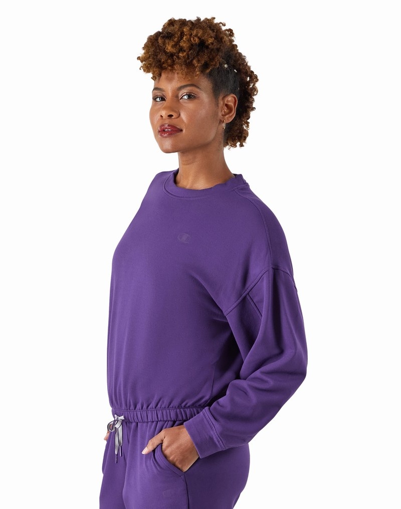 Women's Champio Soft Touch Drawstring Crewneck Sweatshirts Purple | K8WI11