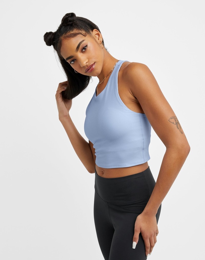 Women's Champio Soft Touch Ribbed Cropped Tank Top Blue | D8SK83